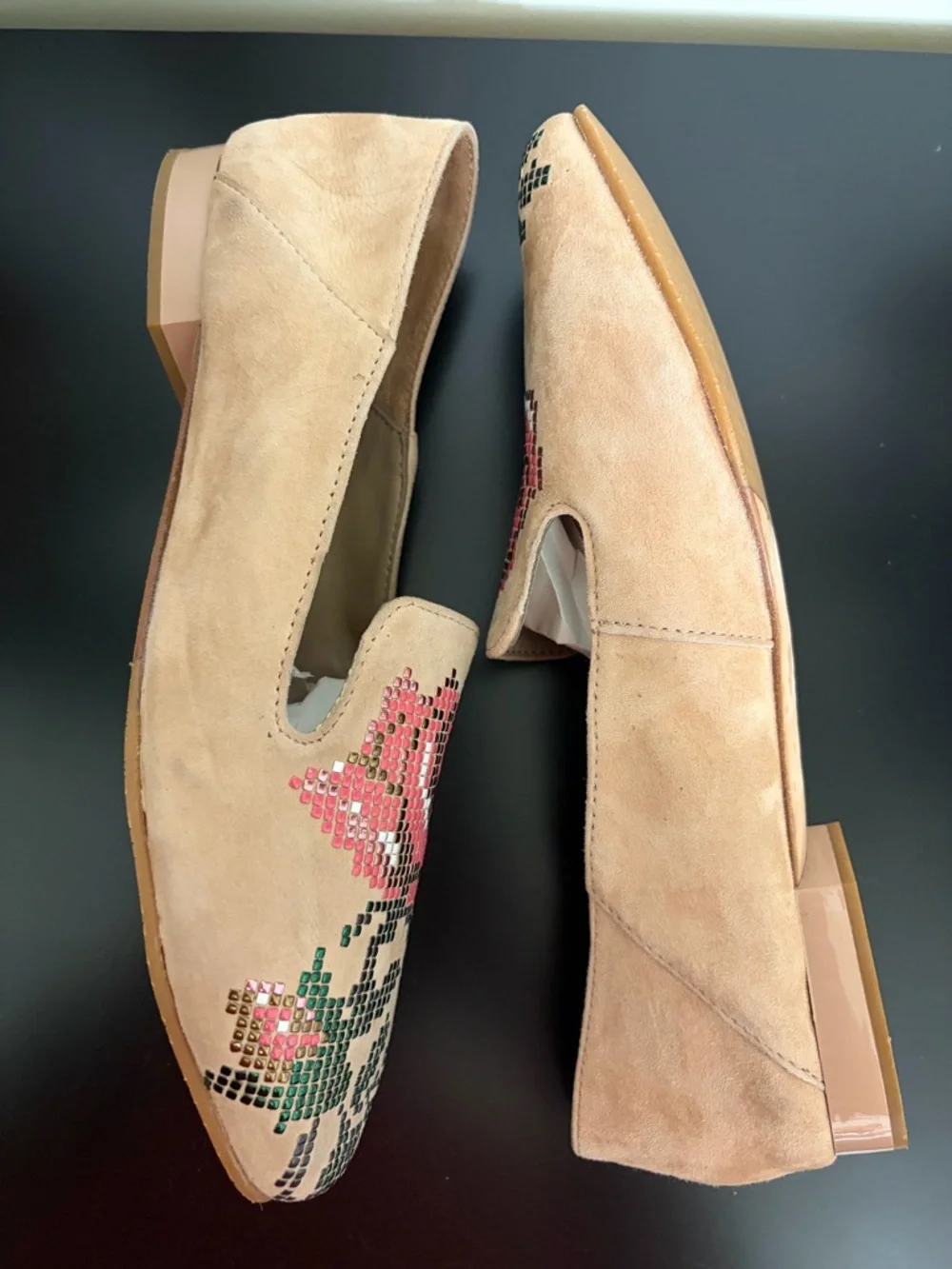 DONALD PLINER Tan suede Floral Embellished Hiro Flats 7